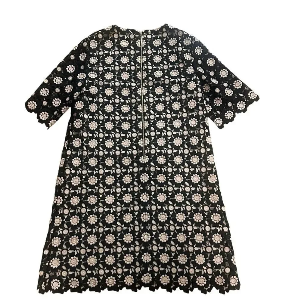 Kate Spade Black Pink Flower Lace Shift Dress Size 2